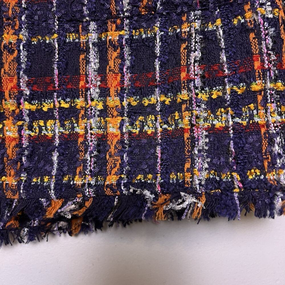 Chico's multicolor plaid tweed open-front jacket yellow braided trim Sz L - Picture 5 of 15